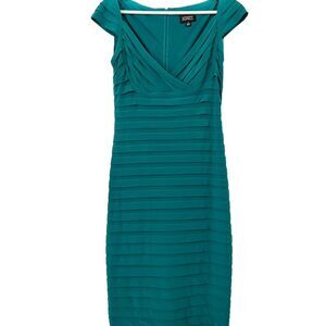 Adrianna Papell Emrald Green Bandage Dress V-Neck Ruched Cocktail Formal Size 10